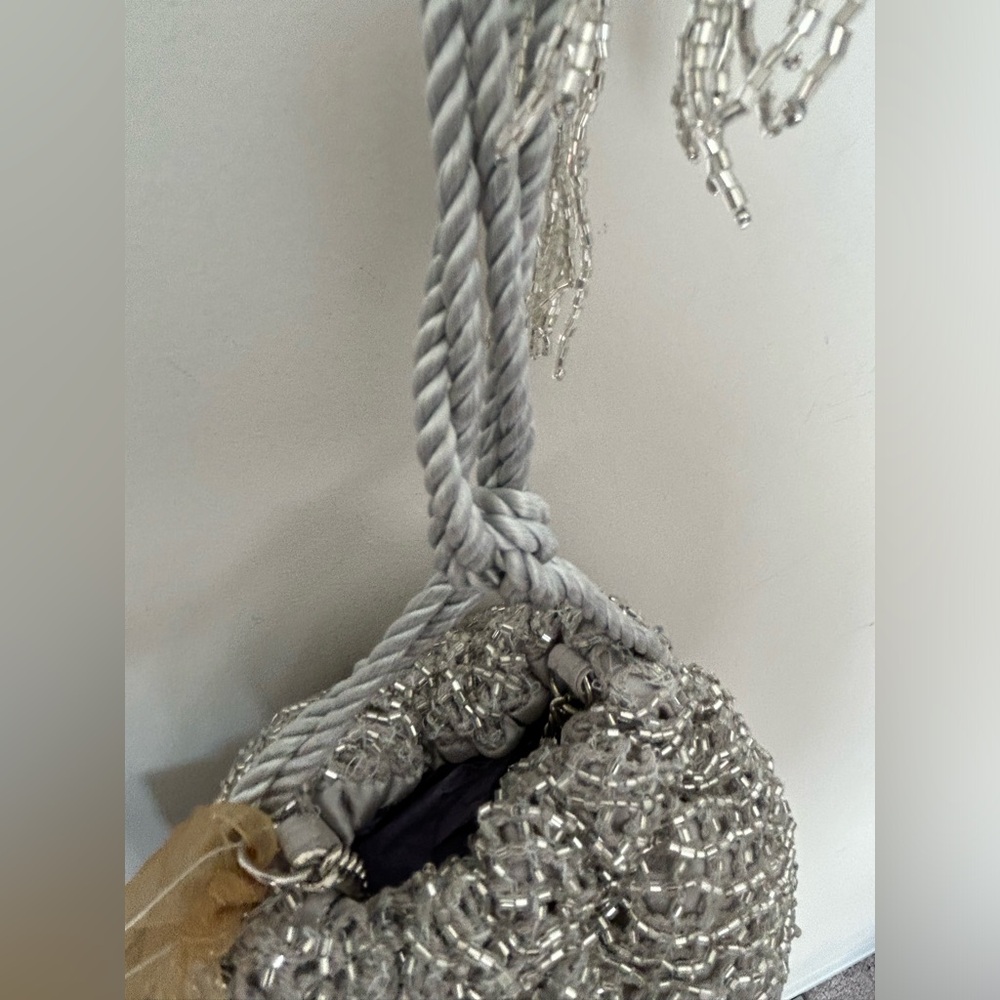 Silver Beaded Clutch with Fringe - Picture 3 of 6